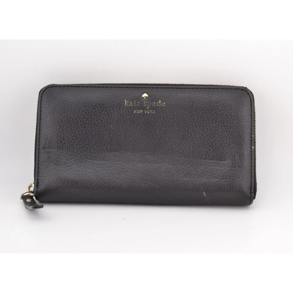Kate Spade‎ New York Black Leather Zip Around Pebbled Leather Wallet Card Holder